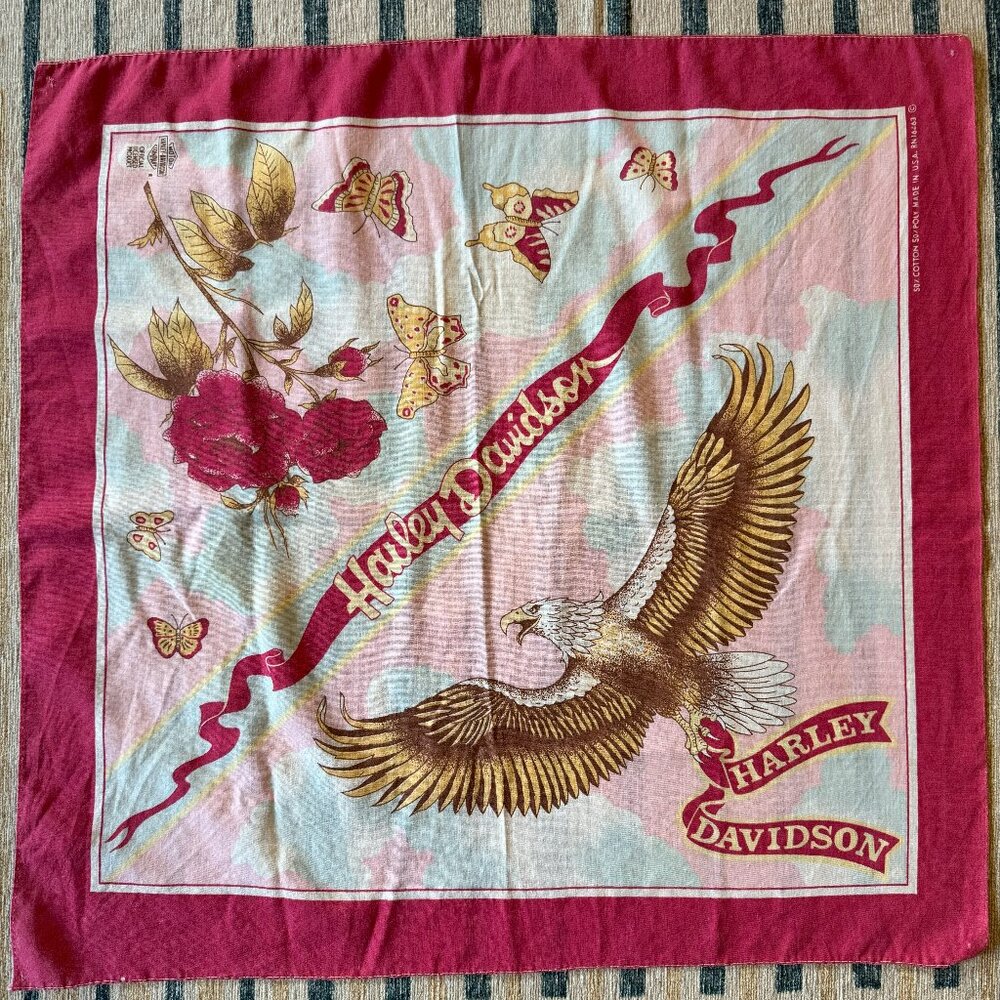 Vintage Harley Davidson bandana - pink, eagle, rose